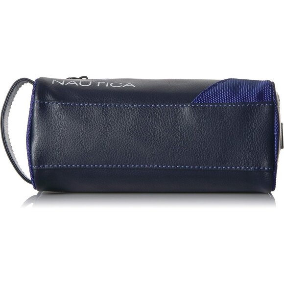 Men's Blue Top Zip Travel Kit Leather Toiletry Bag Casual Organizer Accessory - Picture 4 of 7